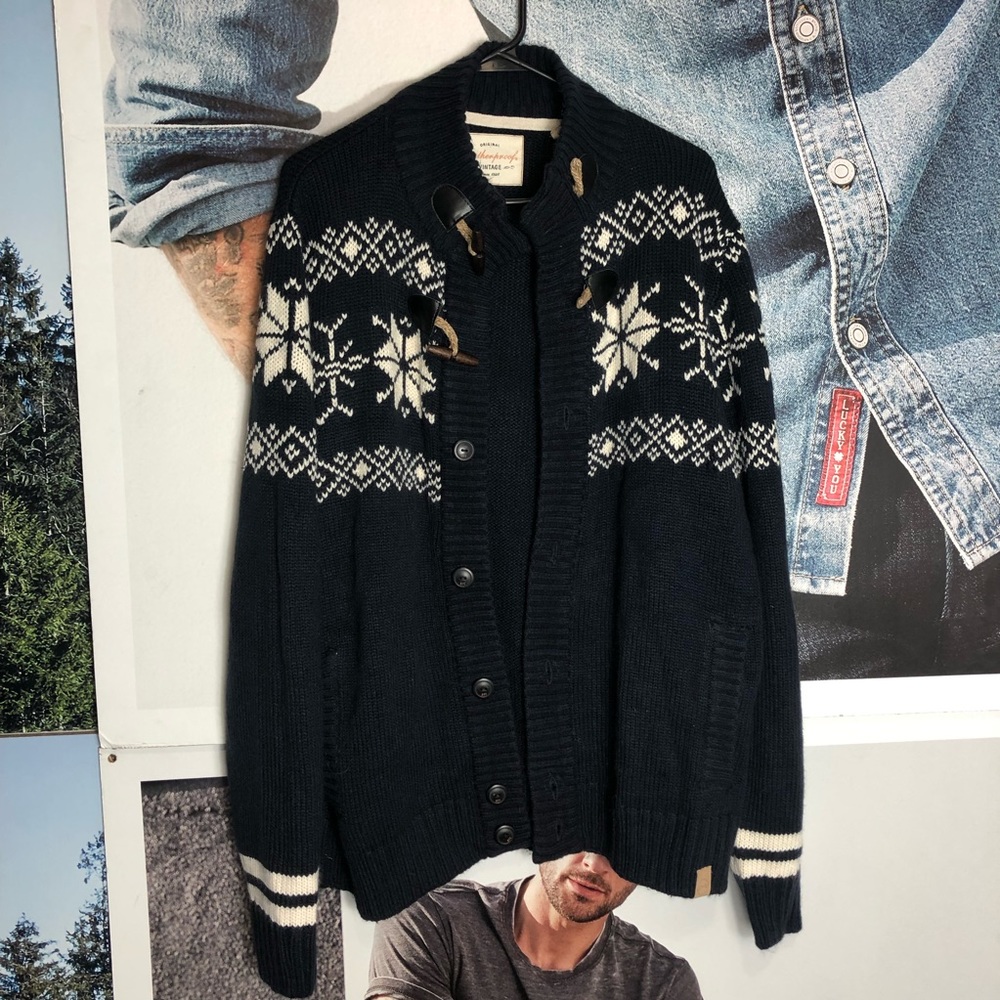 Weatherproof Vintage Fair Isle Toggle Knit Cardigan Size L